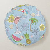 かわいい夏のイラストレーションにスイカが入った模様。  ラウンドクッション (裏面)