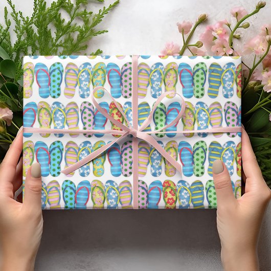 かわいい夏のカラフルビーチサンダル ラッピングペーパーシート