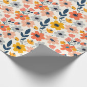 かわいい夏のサンゴとネイビーブルーの花模様 ラッピングペーパー (角)