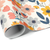 かわいい夏のサンゴとネイビーブルーの花模様 ラッピングペーパー (ロールコーナー)