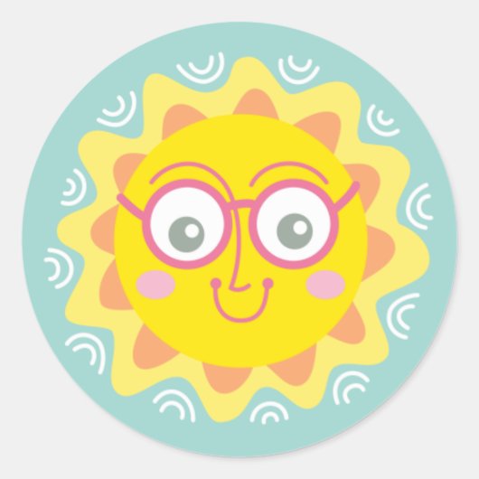 かわいい夏のサンシャインステッカー ラウンドシール (正面)