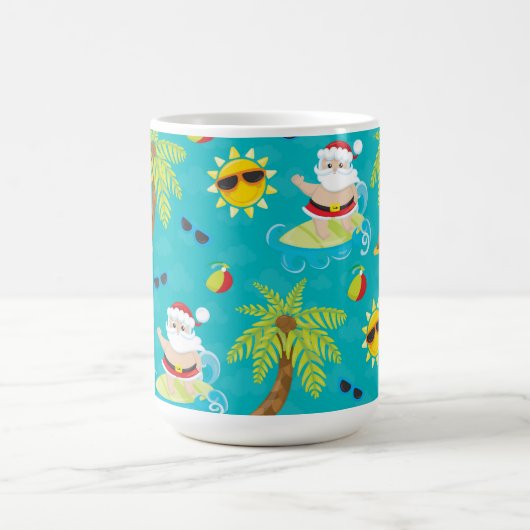 かわいい夏のサーフィンクリスマスサンタクロース コーヒーマグカップ (中央)