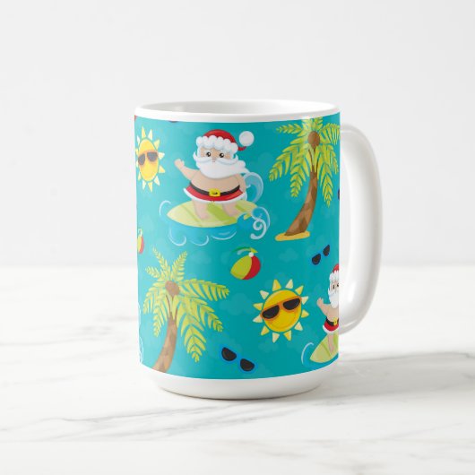 かわいい夏のサーフィンクリスマスサンタクロース コーヒーマグカップ (正面右)