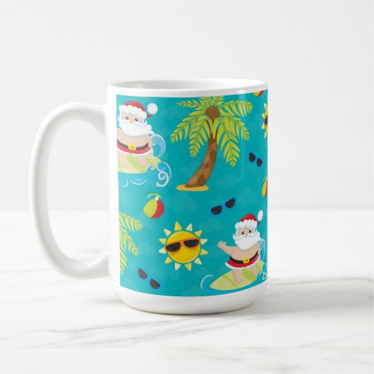 かわいい夏のサーフィンクリスマスサンタクロース コーヒーマグカップ (左)