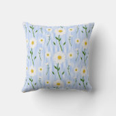 かわいい夏のデイジーパターンライトブルーストライプ クッション (裏面)