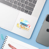 かわいい夏のビーチの猫の名前ステッカー シール (ノートパソコンとiPhone)