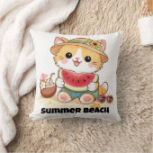 かわいい夏のビーチの猫 クッション (ブランケット)