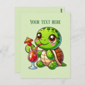 かわいい夏のビーチカメ追加文字 ポストカード (正面/裏面)