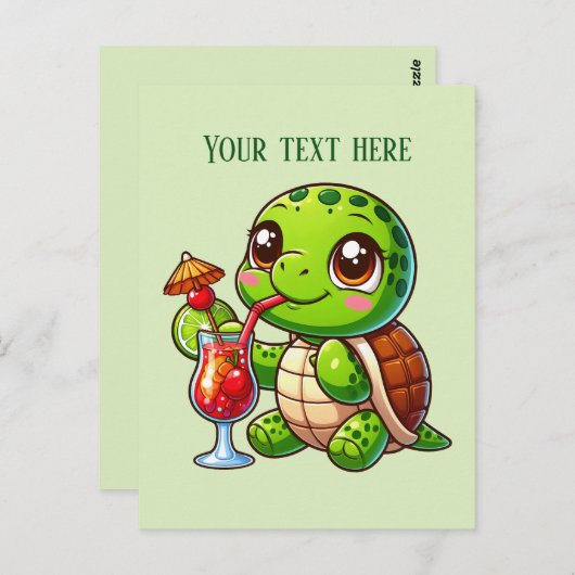 かわいい夏のビーチカメ追加文字 ポストカード (正面/裏面)