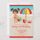 かわいい夏のビーチガール誕生日パーティー 招待状 (正面)