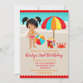 かわいい夏のビーチガール誕生日パーティー 招待状 (正面)