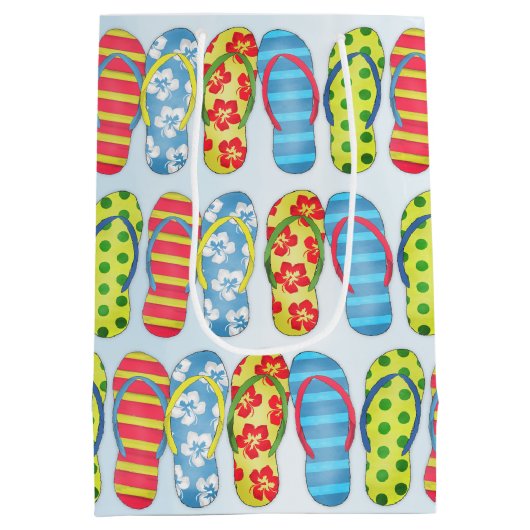 かわいい夏のビーチサンダルパターン ミディアムペーパーバッグ (裏面)