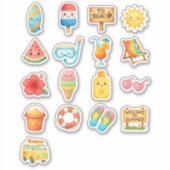 かわいい夏のビーチ - キュートな水彩画のバケーション シール (正面)