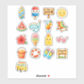 かわいい夏のビーチ - キュートな水彩画のバケーション シール (シート)