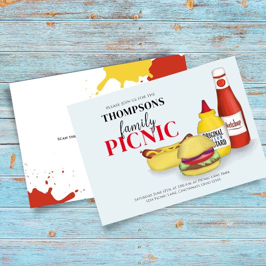 かわいい夏のピクニックBBQおもしろいQRコードソーシャルメディア 招待状