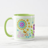 かわいい夏のフクロウ、花および名前をカスタムするは襲います マグカップ (左)