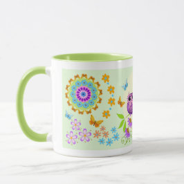 かわいい夏のフクロウ、花および名前をカスタムするは襲います マグカップ