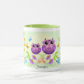 かわいい夏のフクロウ、花および名前をカスタムするは襲います マグカップ (中央)