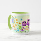 かわいい夏のフクロウ、花および名前をカスタムするは襲います マグカップ (正面左)