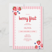 かわいい夏のフルーツベリー最初の誕生日パーティー 招待状 (正面)