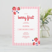 かわいい夏のフルーツベリー最初の誕生日パーティー 招待状 (スタンド正面)