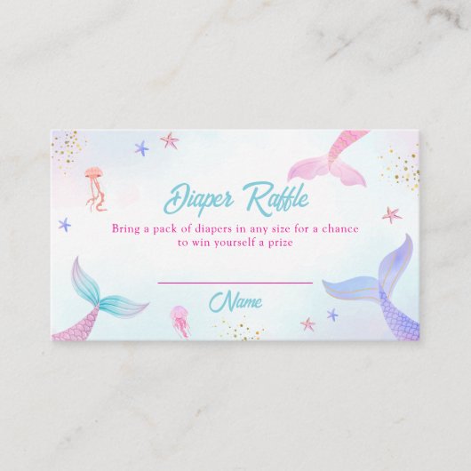 かわいい夏のマーメイドテールおむつラッフルベビーシャワー エンクロージャーカード (正面)