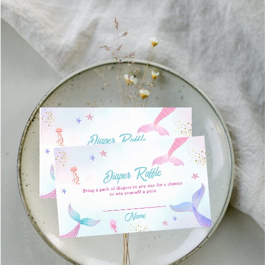 かわいい夏のマーメイドテールおむつラッフルベビーシャワー エンクロージャーカード