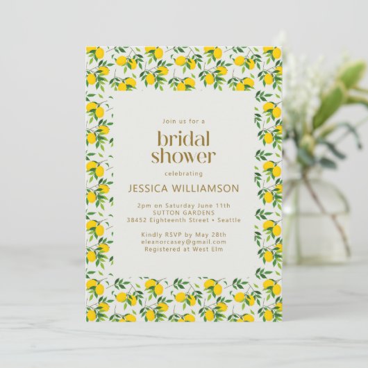 かわいい夏のレモンフルーツ柄ブライダルシャワー 招待状 (スタンド正面)