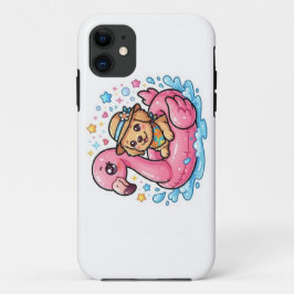 かわいい夏の仔犬フラミンゴプールフロートステッカー iPhone 11 ケース