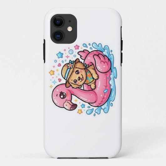 かわいい夏の仔犬フラミンゴプールフロートステッカー Case-Mate iPhoneケース (裏面)