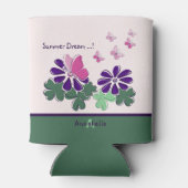 かわいい夏の夢!ピンクの蝶々紫色の花 缶クーラー (裏面)
