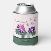 かわいい夏の夢!ピンクの蝶々紫色の花 缶クーラー (缶裏面)