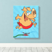 かわいい夏の散水豚 キャンバスプリント (インサイチュ (ウッドフロア))