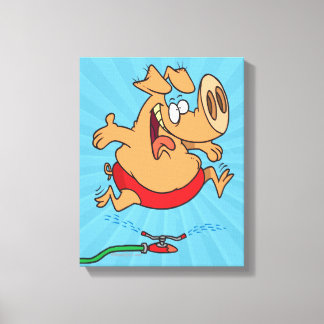 かわいい夏の散水豚 キャンバスプリント