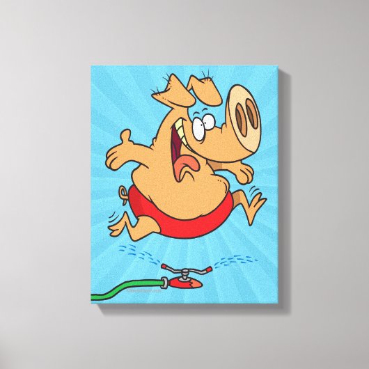 かわいい夏の散水豚 キャンバスプリント (正面)