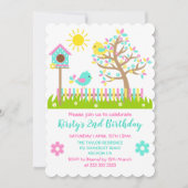 かわいい夏の木の花鳥の誕生パーティー 招待状 (正面)