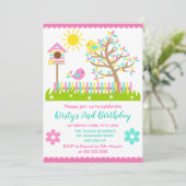 かわいい夏の木の花鳥の誕生日パーティー招待状 招待状 (スタンド正面)