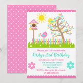 かわいい夏の木の花鳥の誕生日パーティー招待状 招待状 (正面/裏面)