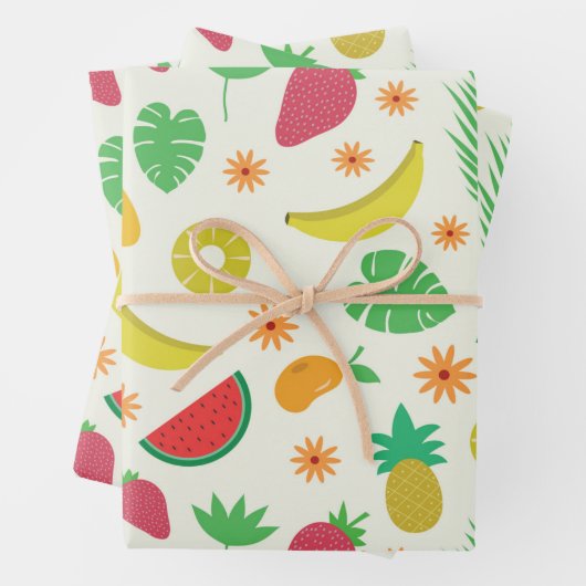 かわいい夏の果物と熱帯葉の模様 ラッピングペーパーシート (インサイチュ)