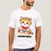 かわいい夏の海の猫 Tシャツ (正面)
