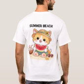 かわいい夏の海の猫 Tシャツ (裏面)