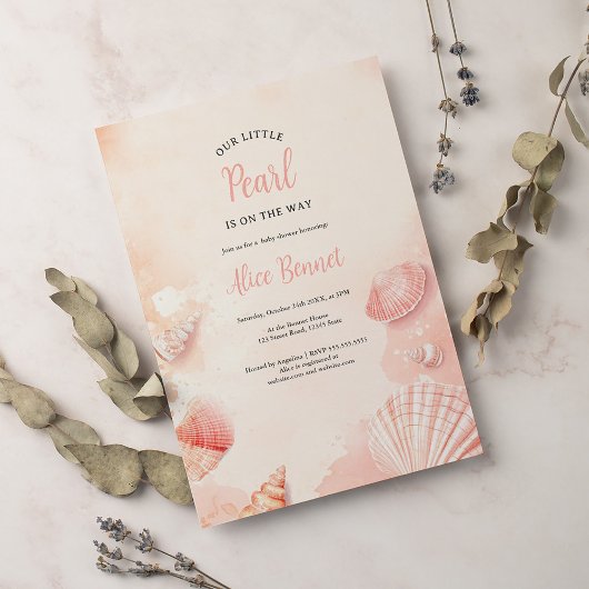 かわいい夏の海小さな真珠の赤ちゃんシャワー 招待状