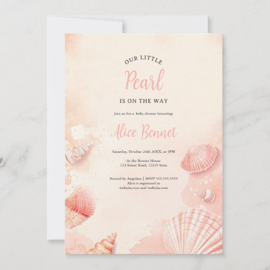 かわいい夏の海小さな真珠の赤ちゃんシャワー 招待状 (正面)