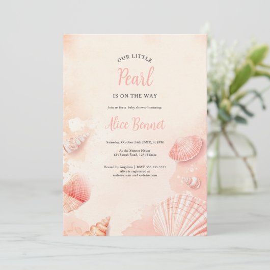 かわいい夏の海小さな真珠の赤ちゃんシャワー 招待状 (スタンド正面)