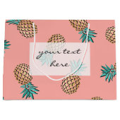 かわいい夏の熱帯フェイクな金ゴールドのパイナップルパターン ラージペーパーバッグ (正面)