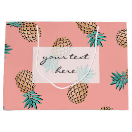 かわいい夏の熱帯フェイクな金ゴールドのパイナップルパターン ラージペーパーバッグ