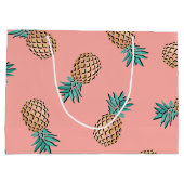 かわいい夏の熱帯フェイクな金ゴールドのパイナップルパターン ラージペーパーバッグ (裏面)