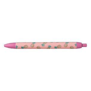 かわいい夏の熱帯フェイクな金ゴールドのパイナップルパターン 黒ボールペン