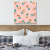 かわいい夏の熱帯フェイク金ゴールドパイナップル キャンバスプリント (インサイチュ (寝室))