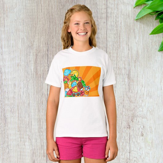 かわいい夏の落書き 太陽 ビーチ トロピカル Tシャツ